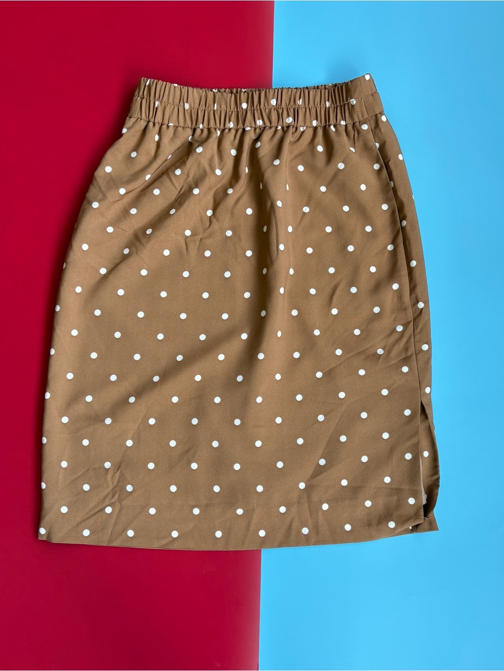 J.Crew Skirt SP Brown White Polka Dot Lined Elastic Waist Pencil Midi
